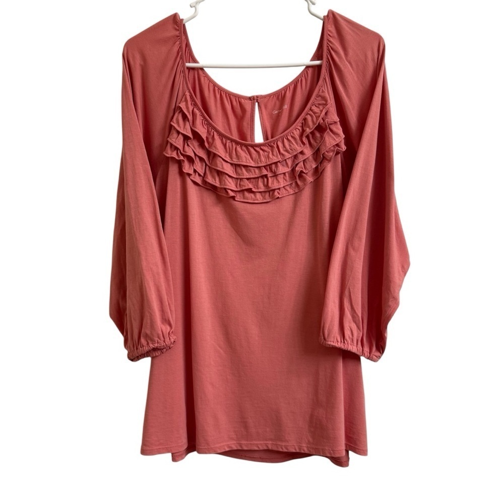 Garnet Hill Women’s Size M Pink 100% Pima Cotton Ruffled Long Sleeve Tee Blouse